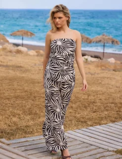 Sun Print Shirred Bandeau Top