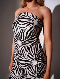 Sun Print Shirred Bandeau Top