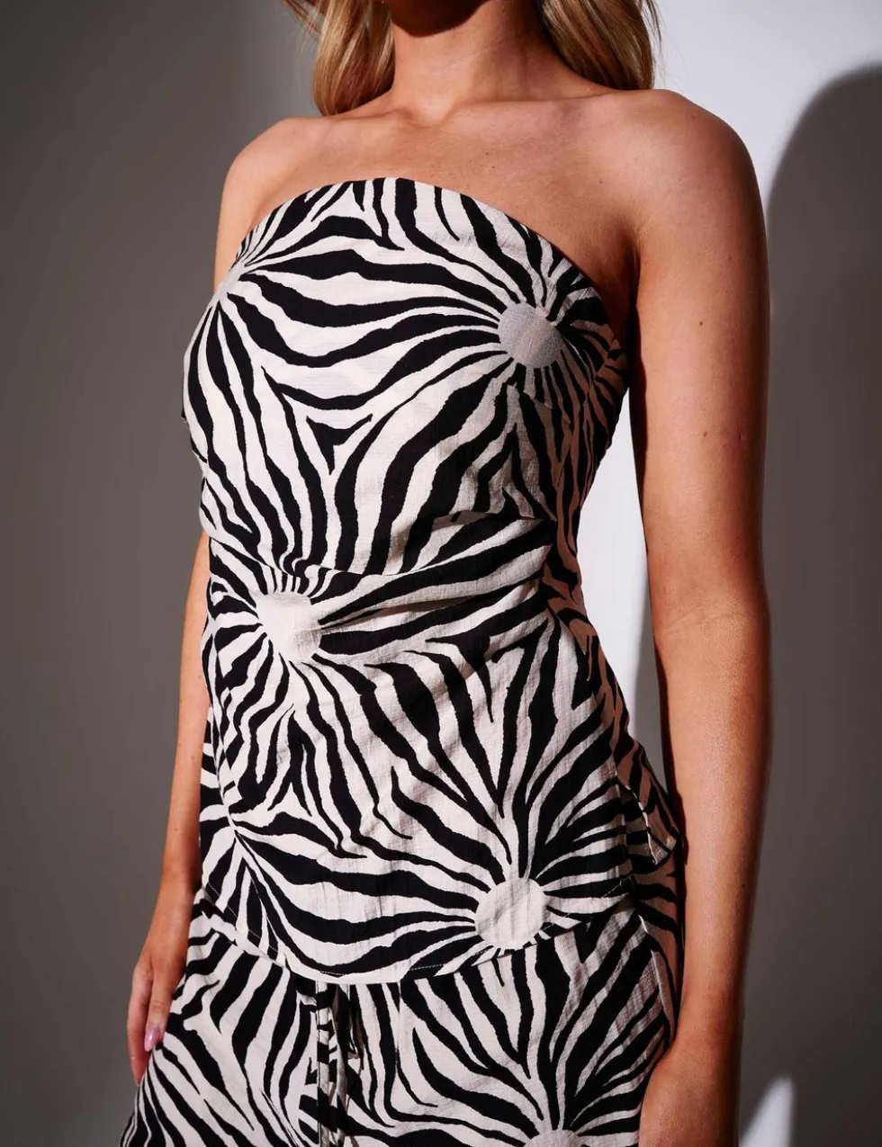 Sun Print Shirred Bandeau Top