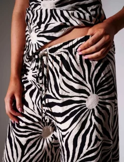 Sun Print Wide Leg Beach Trousers
