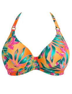Sunset Reef Leaf Print Wired Halterneck Bikini Top