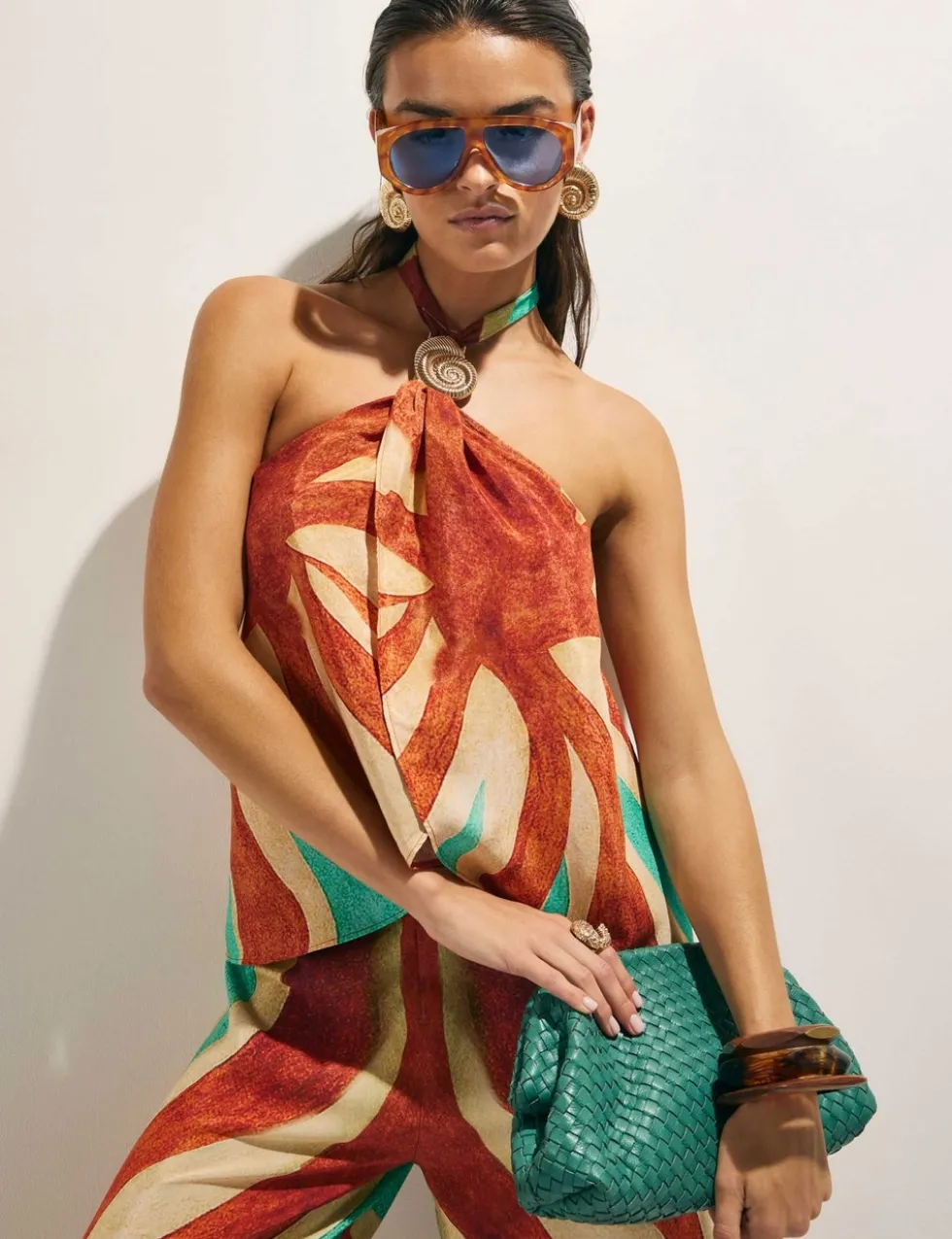 Swirl Print Halter Neck Wrap Top