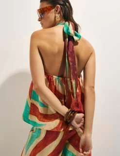 Swirl Print Halter Neck Wrap Top