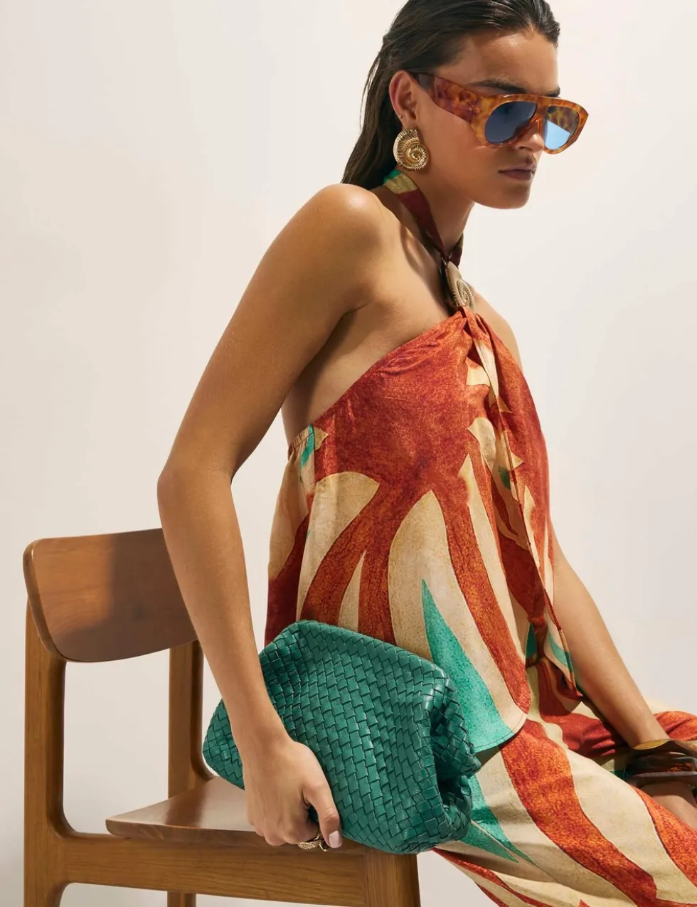 Swirl Print Halter Neck Wrap Top