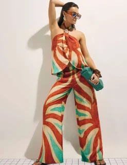 Swirl Print Halter Neck Wrap Top