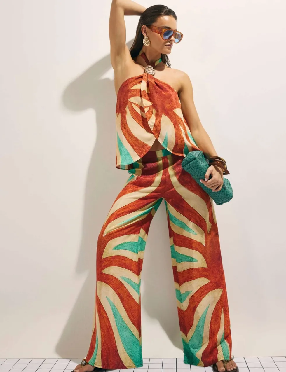 Swirl Print Halter Neck Wrap Top