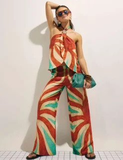 Swirl Print Wide Leg Trousers