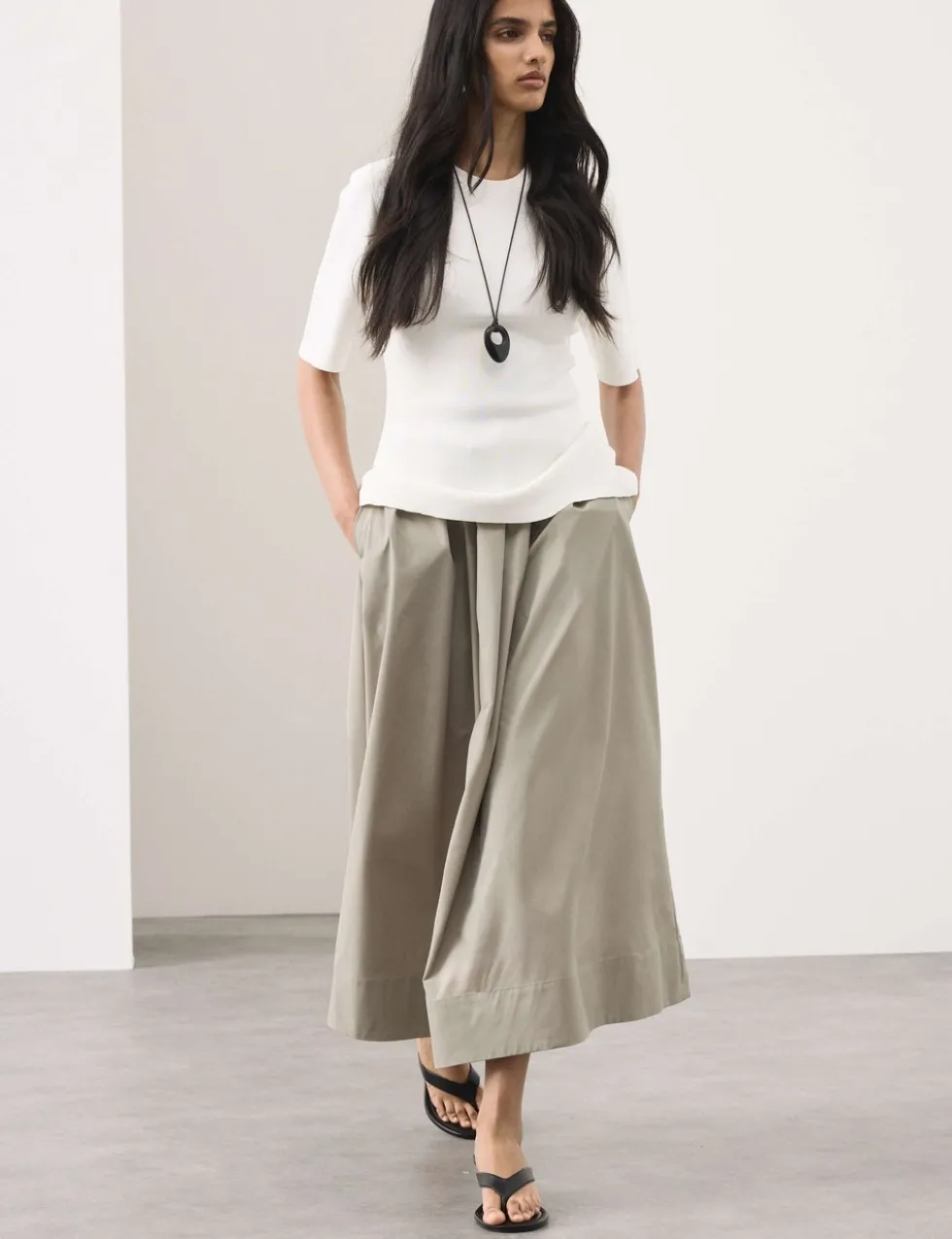 Taffeta Pleated Maxi Skirt