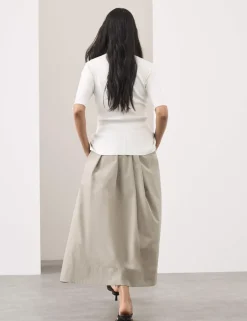 Taffeta Pleated Maxi Skirt