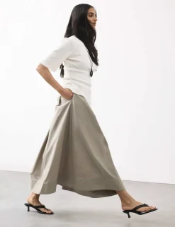 Taffeta Pleated Maxi Skirt