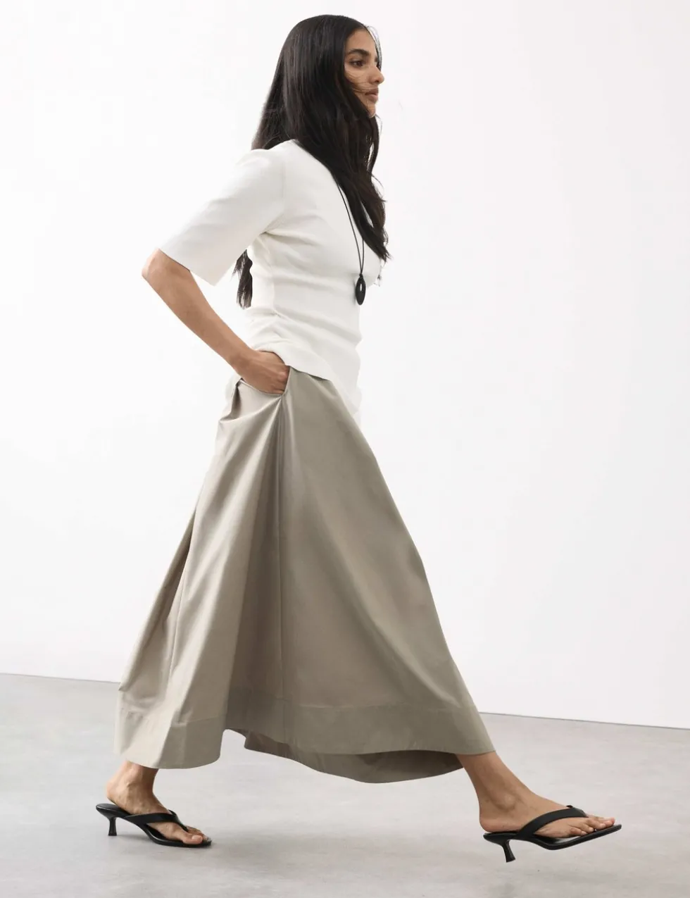 Taffeta Pleated Maxi Skirt
