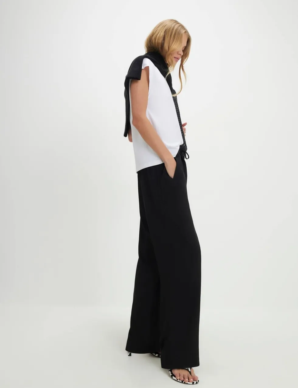 Tailored Drawstring Wide Leg Trousers
