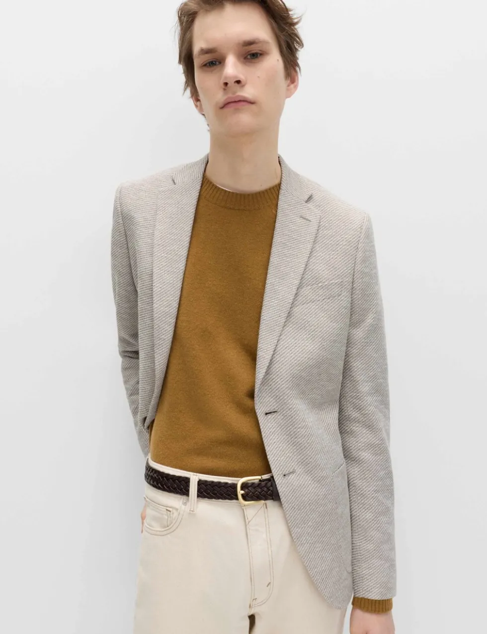 Tailored Fit Cotton Blend Textured Stretch Blazer