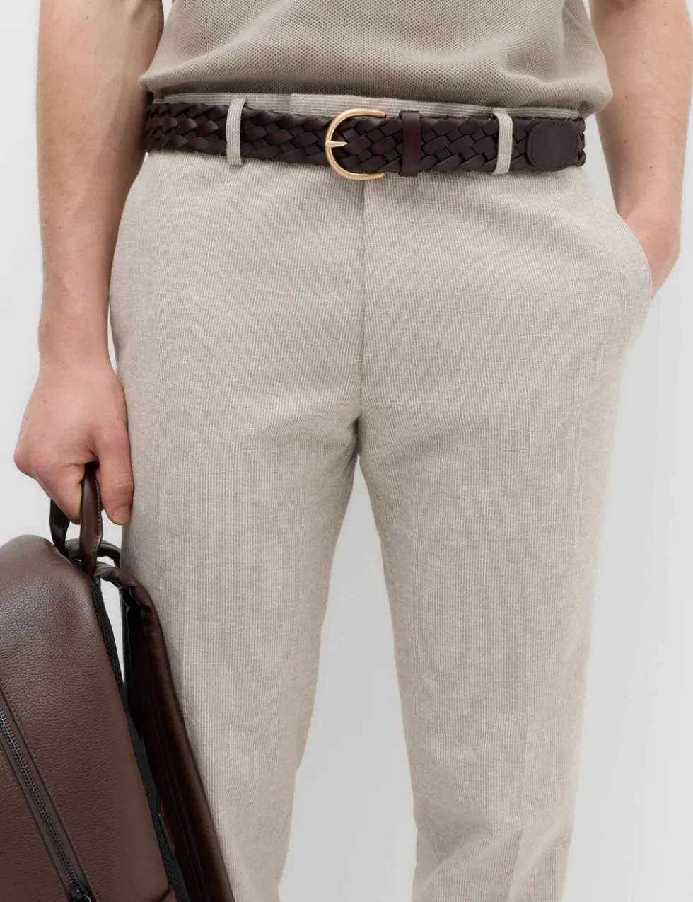 Tailored Fit Cotton Linen Striped Suit Trousers