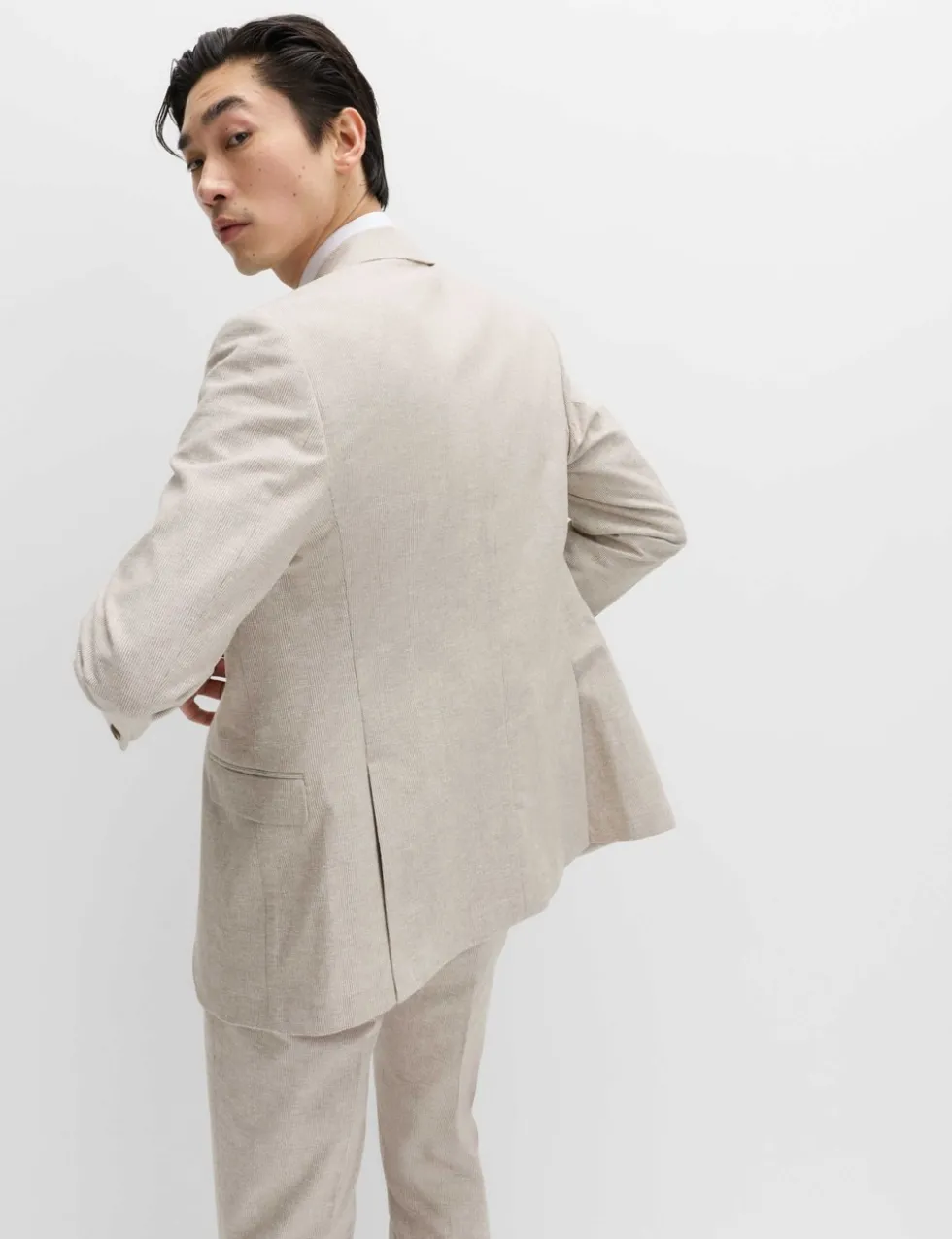 Tailored Fit Cotton Linen Striped Jacket