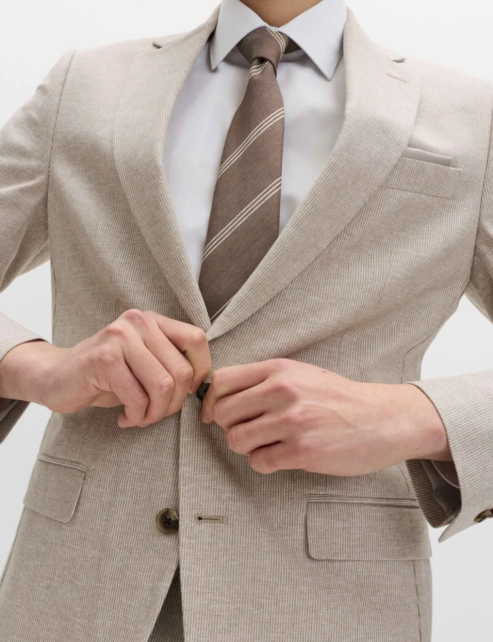 Tailored Fit Cotton Linen Striped Jacket