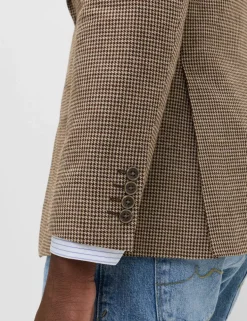 Tailored Fit Cotton Linen Houndstooth Blazer