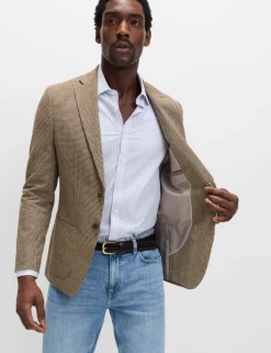 Tailored Fit Cotton Linen Houndstooth Blazer