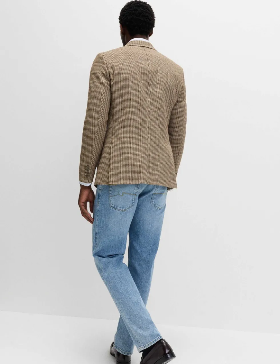 Tailored Fit Cotton Linen Houndstooth Blazer