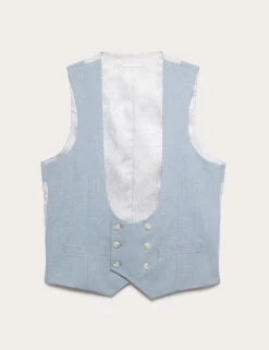 Tailored Fit Double Breasted Waistcoat with Linen