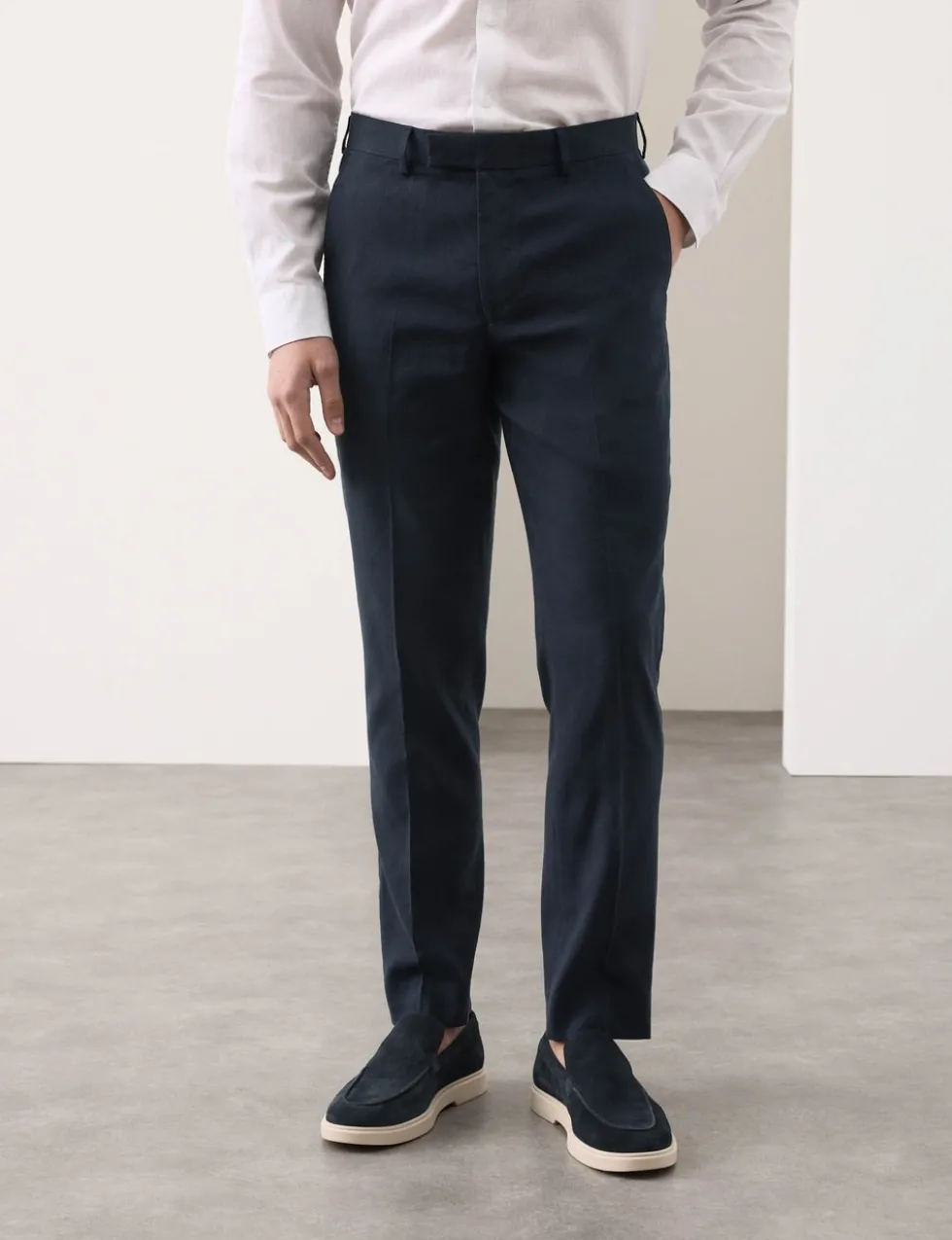 Tailored Fit Italian Performance Linen Blend Suit Trousers