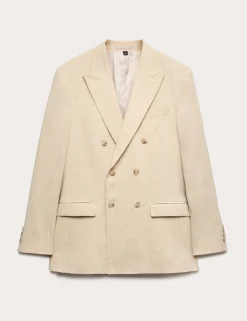 Tailored Fit Italian Performance Linen Blend Double Breasted Suit Jacket
