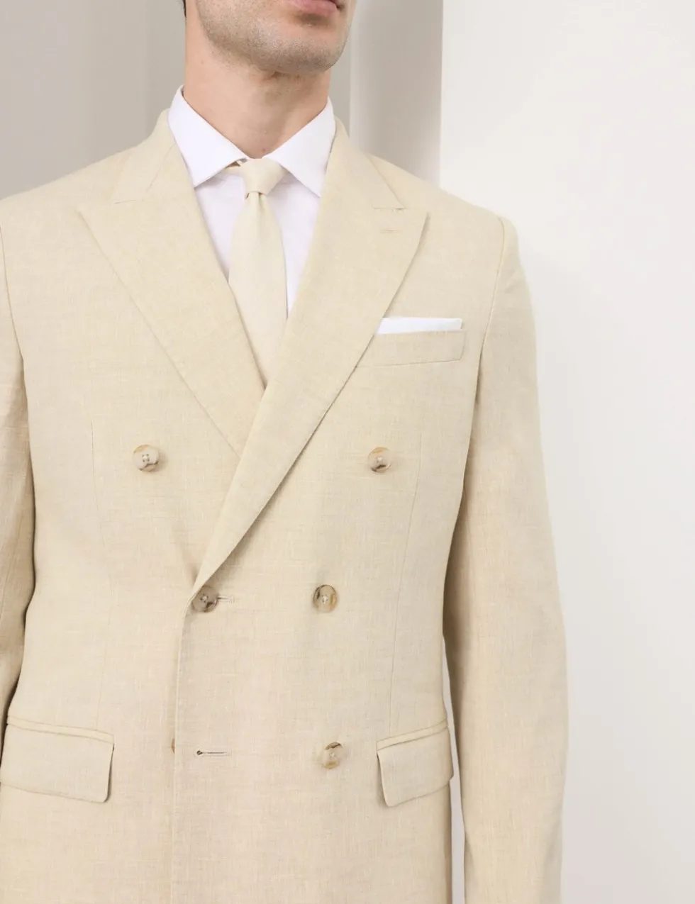 Tailored Fit Italian Performance Linen Blend Double Breasted Suit Jacket