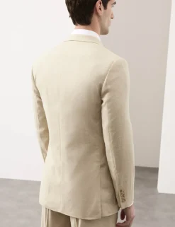 Tailored Fit Italian Performance Linen Blend Double Breasted Suit Jacket