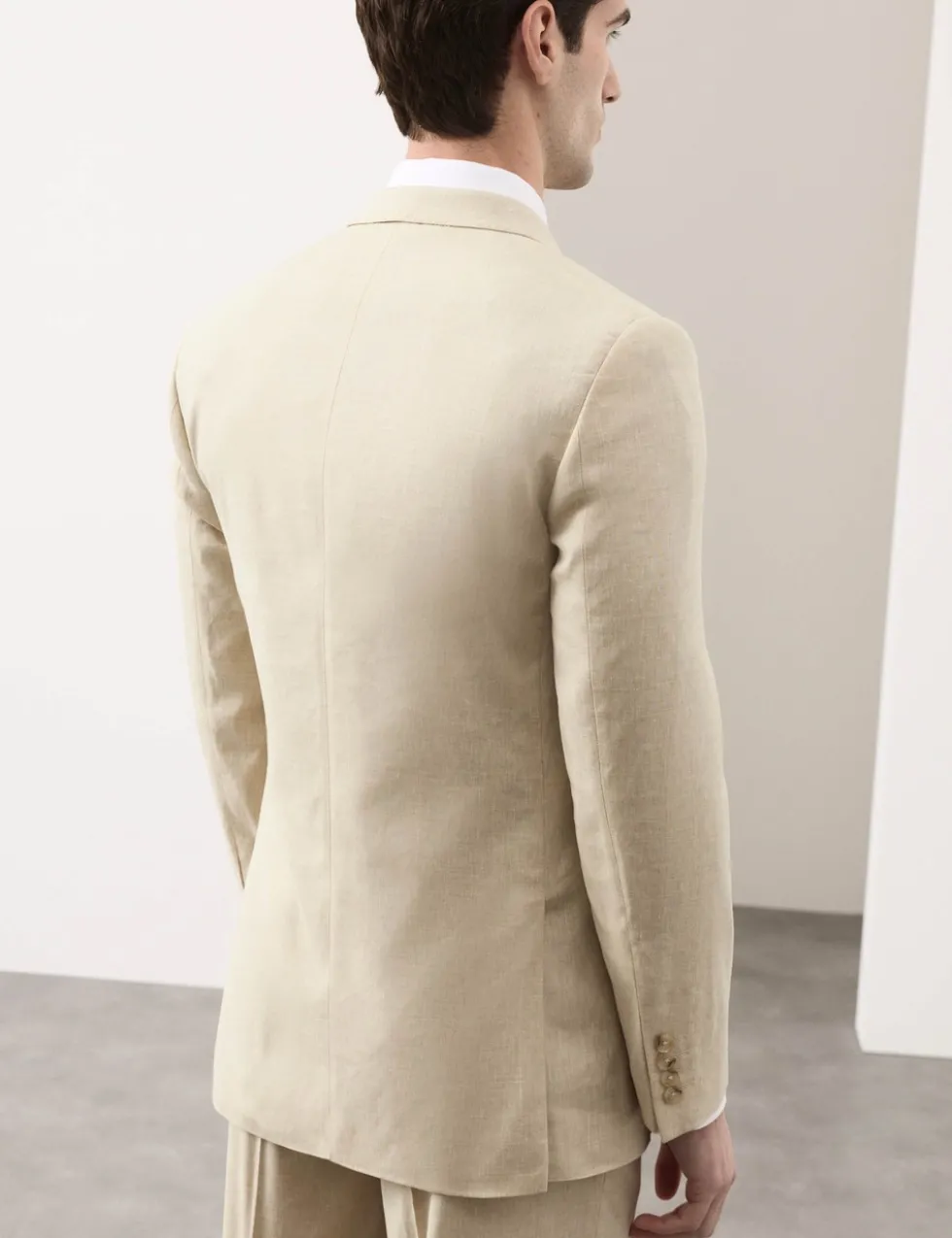 Tailored Fit Italian Performance Linen Blend Double Breasted Suit Jacket