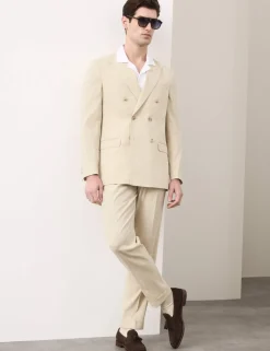 Tailored Fit Italian Performance Linen Blend Double Breasted Suit Jacket