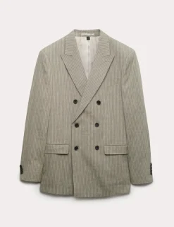 Tailored Fit Italian Performance Linen Blend Pinstripe Suit Jacket