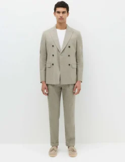 Tailored Fit Italian Performance Linen Blend Pinstripe Suit Jacket