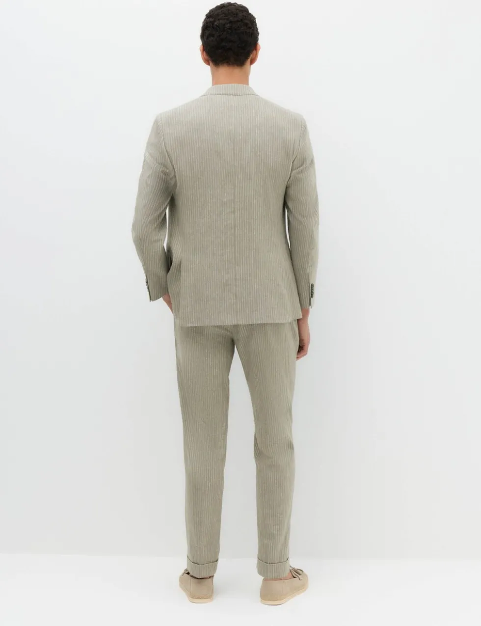 Tailored Fit Italian Performance Linen Blend Pinstripe Suit Jacket