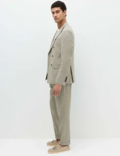 Tailored Fit Italian Performance Linen Blend Pinstripe Suit Jacket