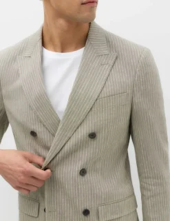 Tailored Fit Italian Performance Linen Blend Pinstripe Suit Jacket