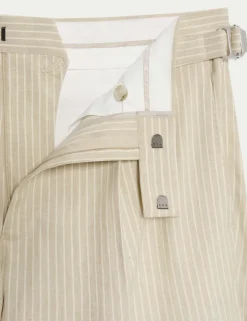Tailored Fit Italian Performance Linen Blend Pinstripe Suit Trousers