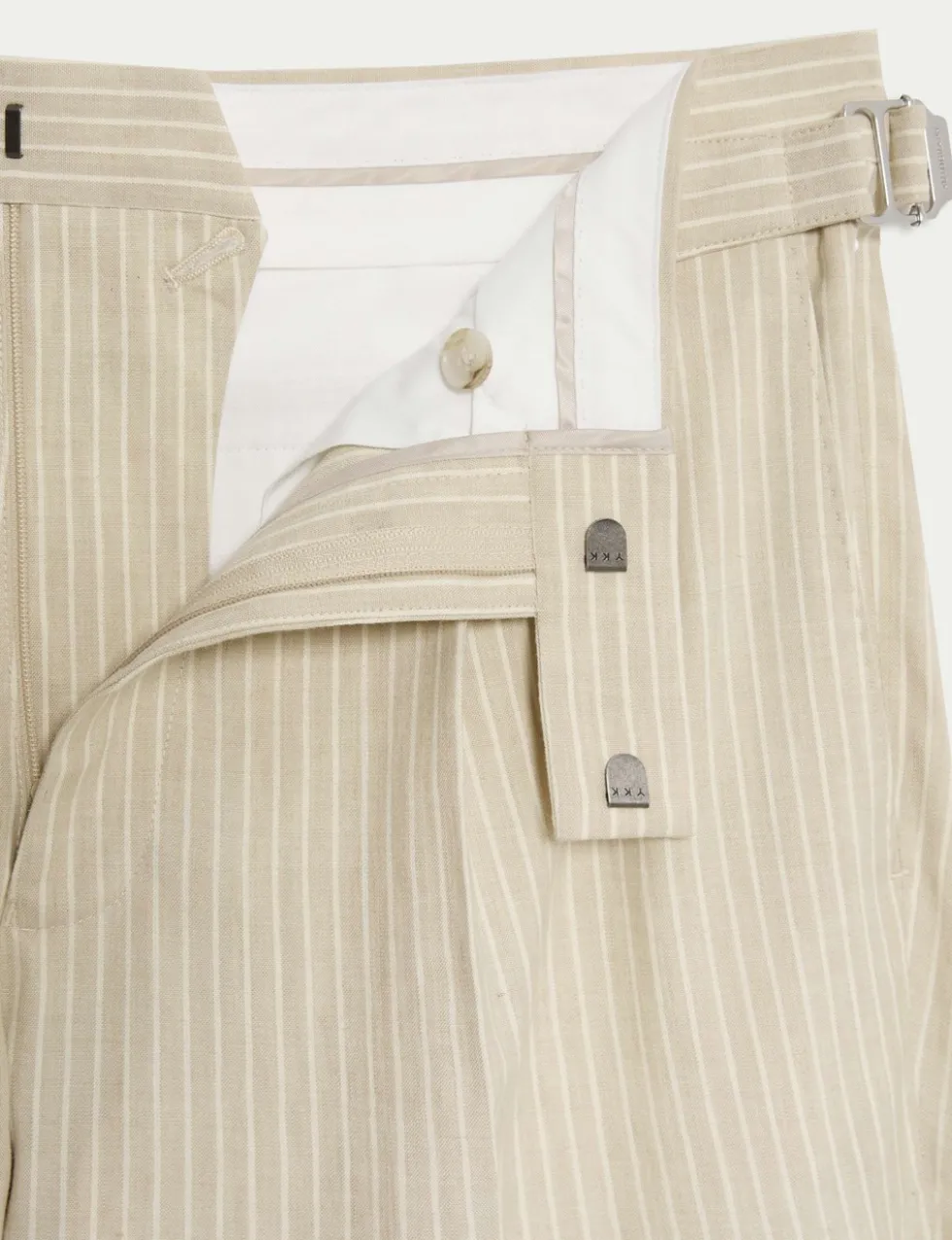 Tailored Fit Italian Performance Linen Blend Pinstripe Suit Trousers