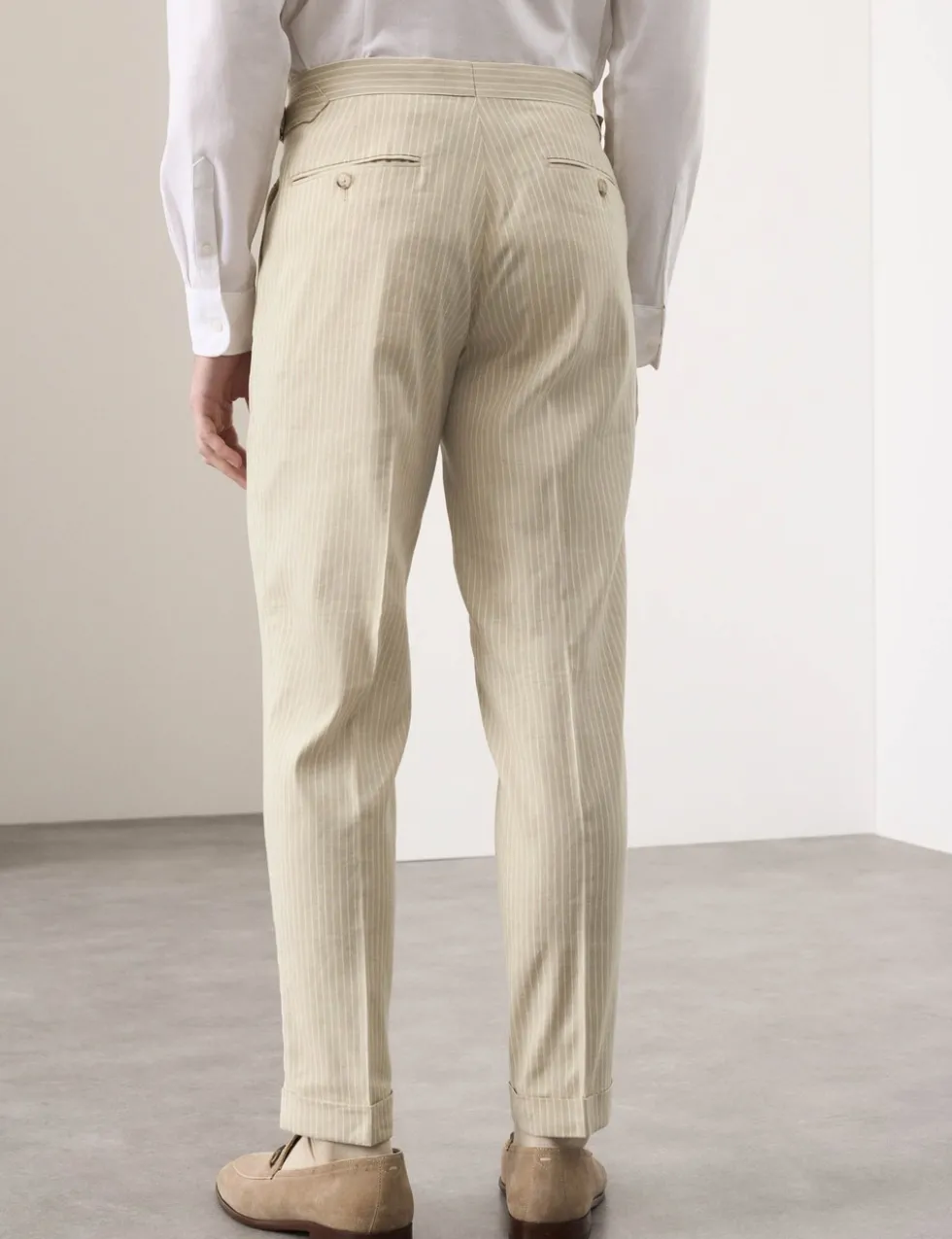 Tailored Fit Italian Performance Linen Blend Pinstripe Suit Trousers