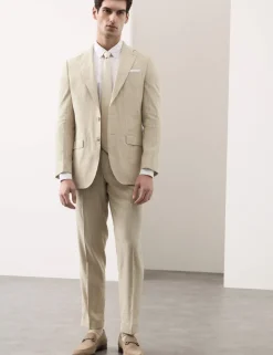 Tailored Fit Italian Performance Linen Blend Pinstripe Suit Trousers