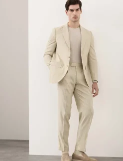 Tailored Fit Italian Performance Linen Blend Pinstripe Suit Trousers