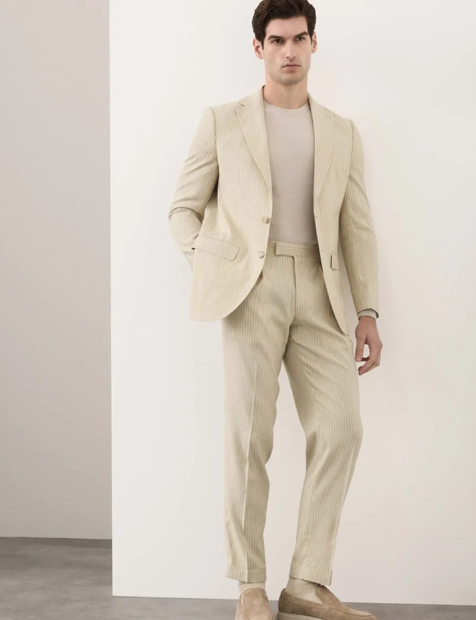 Tailored Fit Italian Performance Linen Blend Pinstripe Suit Trousers