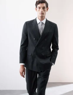 Tailored Fit Italian Performance Linen Blend Double Breasted Suit Jacket