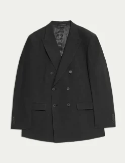 Tailored Fit Italian Performance Linen Blend Double Breasted Suit Jacket