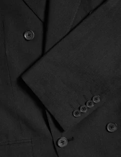 Tailored Fit Italian Performance Linen Blend Double Breasted Suit Jacket