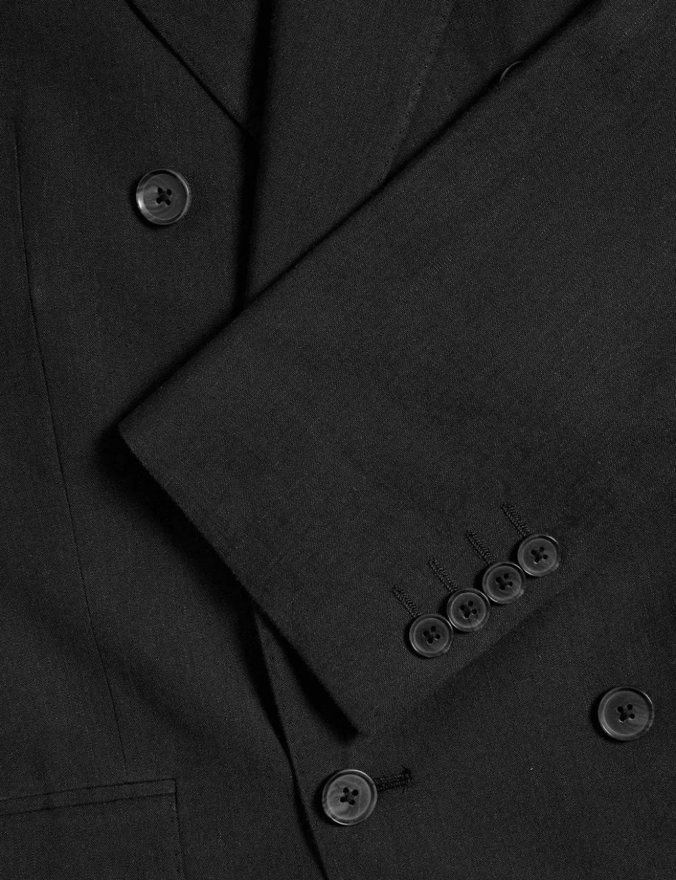 Tailored Fit Italian Performance Linen Blend Double Breasted Suit Jacket
