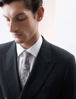 Tailored Fit Italian Performance Linen Blend Double Breasted Suit Jacket