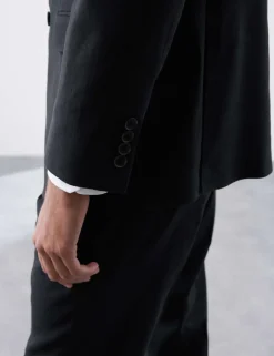 Tailored Fit Italian Performance Linen Blend Double Breasted Suit Jacket