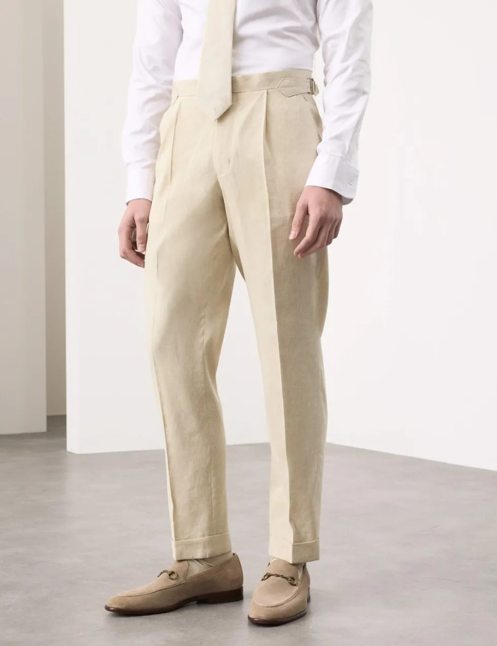 Tailored Fit Italian Performance Linen Blend Suit Trousers
