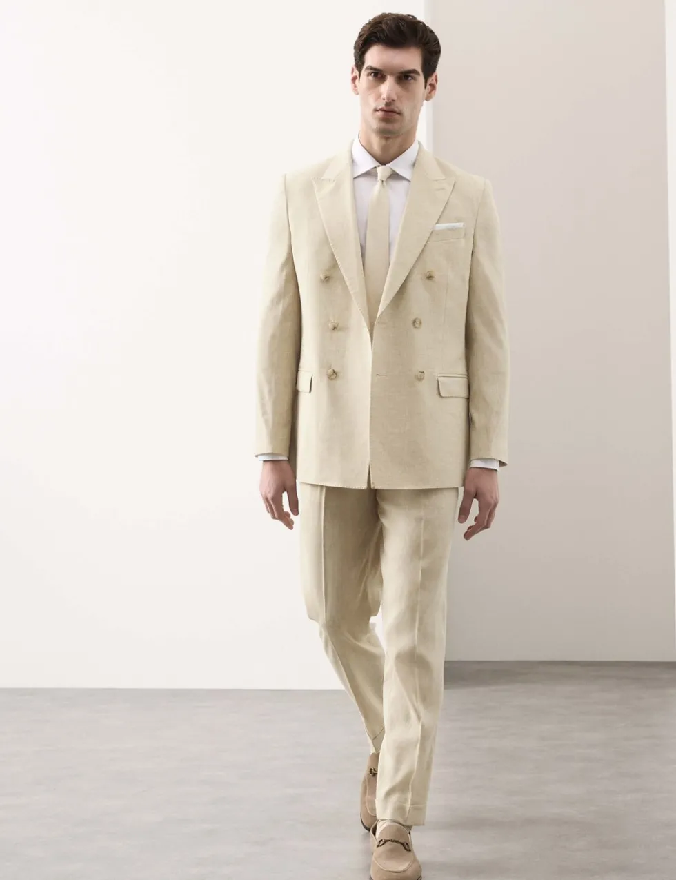 Tailored Fit Italian Performance Linen Blend Suit Trousers