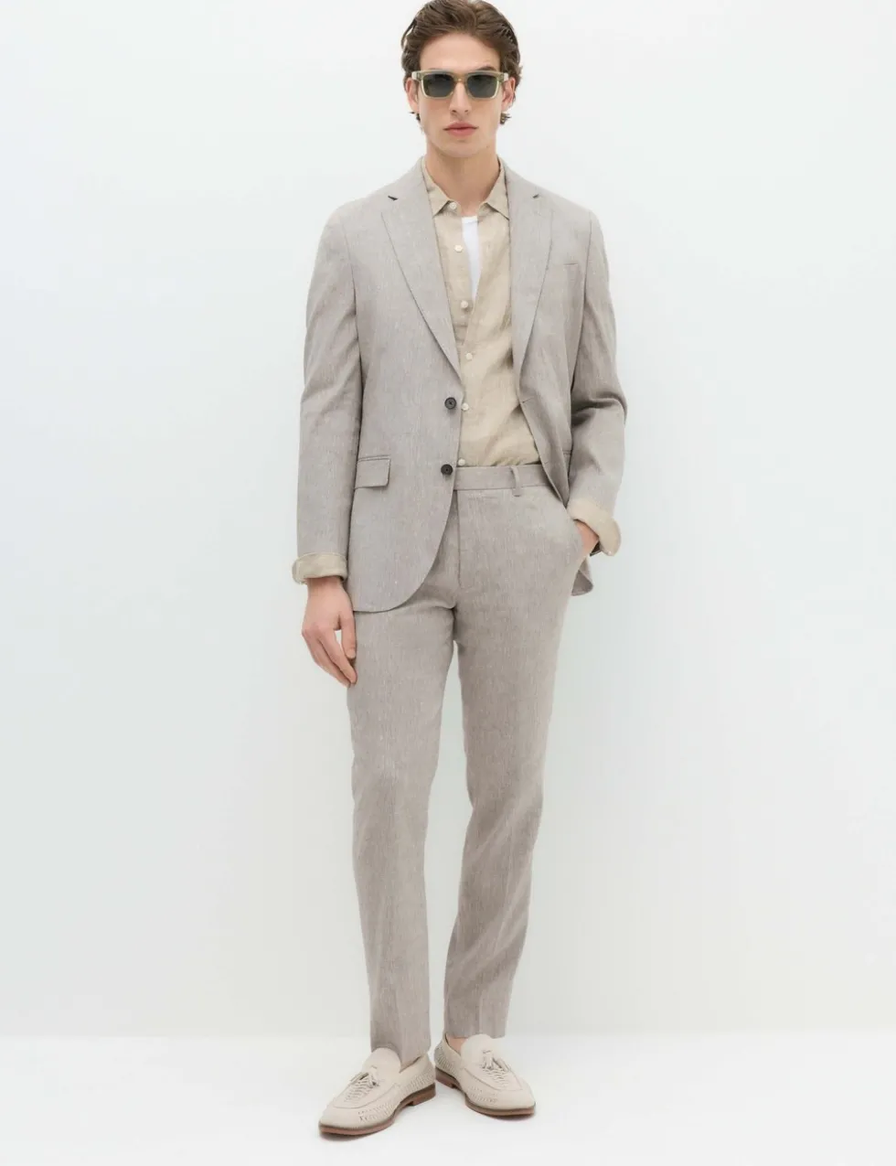 Tailored Fit Italian Performance Linen Blend Suit Trousers